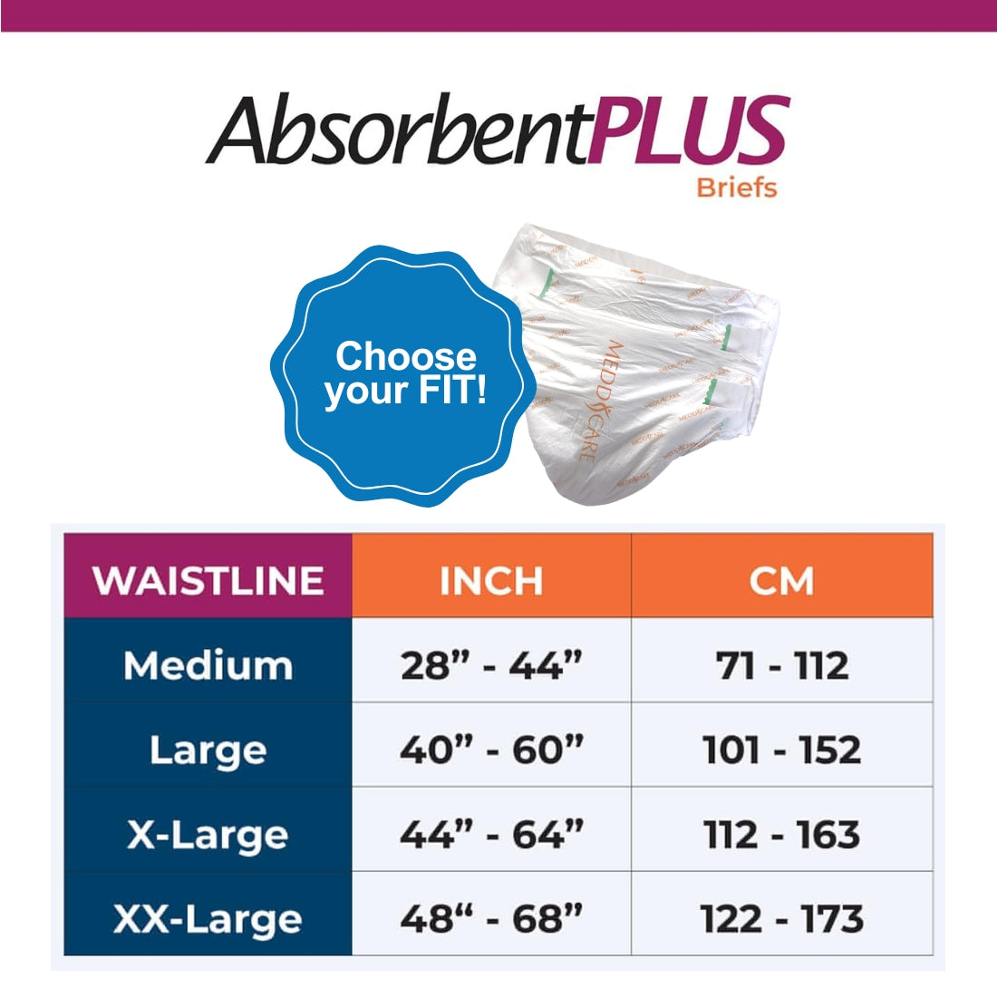 MAP0419-XXL-Meddcare Absorbent Plus Overnight Briefs- XXL 12pcs/4bags/cs