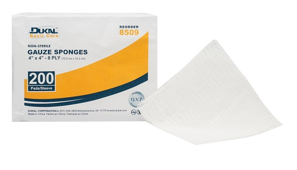 DON-8509  GAUZE SPONGE BASIC CARE 4"X4" 8-PLY N/STERILE 100% WOVEN COTTON 200/BG 20BG/CS-DS