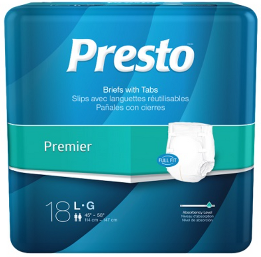 ABB21040-L-PRESTO ADULT BRIEF LARGE 45"-58" BLUE 18/BG 4BG/CS