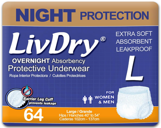 LIV068UL LivDry Large Ultimate Adult Incontinence Underwear, Max Absorbent Adult Diapers with Leak Protection, L, 15-Pack